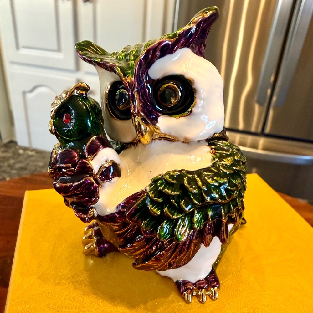 QIFU owl series hand-painted jewelry trinket box colorful hinged